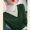 가을 겨울 새로운 스웨터 여성 패션 Turtleneck 긴 소매 슬림 가짜 2 조각 풀오버 캐주얼 패치 워크 바닥 knittwear 210412