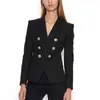 Ausgezeichnete Qualität neueste 2021 Stylische Designer Blazer für Frauen Löwen Silberknöpfe Doppelbrust Karriere Blazer äußere Wear X0721