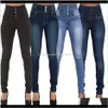 Womens Clothing Apparel Drop Delivery 2021 Autumn Sexy Women High Waisted Stretch Slim Fit Pants Denim Straight Skinny Jeans Black Light Blue