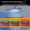 Système de douche de pluie de bain 8 x 12 pouces LED avec pulvérisation à main le vernis chromé