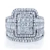 Обручальные кольца очарование женское белое хрустальное каменное кольцо набор роскошный большой серебристый цвет для женщин винтажные свадебные квадратные обязательства