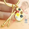 Palette & Brush Keychain Christmas Stone Jewelry Pendant Key Chain Ring Round Shaped Keychain Painter's Gift