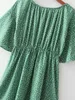 Hsa Summer Dress Oneck High Waist Pleated Vestidos Batwing Sleeve Green Beach Style Floral Boho 210430