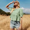 Grüne lässige lose sommer bluse hemd für frauen übergroße high straße niedliche top shirts strand boho weibliche mode tops 210427