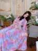 Vacances d'été Robe longue Robe à manches pour femmes Ceinturée Imprimé floral Élégant Vacances Bohème Mousseline Maxi de Mulher 210421
