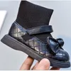 Autumn Girls Boots Princess Shoes Leather Gebreide stiksel schattige vlinder-knoop peuter mode baby EU 15-25