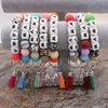 Buitenlandse handel Voedsel Grade Siliconen Letter Beads Bracelet Keychain Koreaanse fluweel Tassel Pendant Key Ring Vrouw meerdere kleuren optioneel