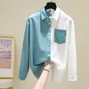 Korean Clothing Women's Tops and Blouses OL Style Loose Blouse Women Shirts POLO Collar Long Sleeve Patchwork Casual Pink 210604