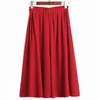 [EAM] Buttons High Elastic Waist Trousers Loose Fit Wide Leg Calf-Length Pants Women Fashion Spring Summer 1DD8206 210512