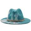 Sombreros Fedora de fieltro de lana sintética teñidos con ala ancha con cadena dorada, gorra superior de Jazz para hombres y mujeres, sombrero Formal de fiesta de Panamá