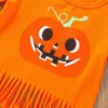 Ensembles de vêtements pour enfants filles tenues d'Halloween enfants pompon imprimé citrouille Tops + cravate colorant pantalon évasé 2 pièces/ensemble printemps automne mode Boutique vêtements pour bébés