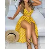 Mode Femmes Deux Pièces Ensemble Party Wear Robe de plage Vneck Spaghetti Strap Cropped Top Maxi High Slit Jupe Ensembles 210716