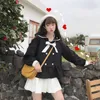 Camicia in chiffon stile coreano Donna Colletto da bambola Fiocco a doppia fila con fibbia Foglia di loto a maniche lunghe Top Soft Girl Autunno 210604
