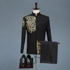 Black White Men's Suits Chinese style Gold Embroidery Blazers Prom Host Stage Outfit Male Singer Teams Chorus Wedding DS Costume 220310
