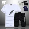 Fashion Shorts Set Män Tracksuit Sommarutskriftskostnad 2 stycken Fitness Sportkläder + Strand Shorts s Casual T-shirts Male 4xl 210806