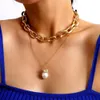 Punk miami cubain hip hop minimaliste grand bloc épais aluminium or épais chaîne brillant strass collier collier bijoux femme x0509