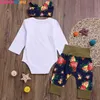 3pcs född baby flicka kläder sommar baby bodysuit romer blommig tryckt långärmad t-shirt kläder byxor spädbarn jumpsuit 210713
