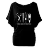 Verano Mujer Camiseta Peluquería Camiseta Cool Impreso Barber Armas Mujer Algodón Batwing Manga Tijeras Chica Tops Tee Plus Tamaño 210401