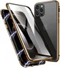 Magnetisk Adsorption Metal Frame Fodral Fram och Back Temperad Glas Fullskärm Täckning för iPhone 12 Pro Max Support Trådlös Laddning 50st / Lot