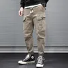 Ly designer moda homens jeans multi bolsos casual calças de carga costas streetwear hip hop corredores largamente perna larga calças largas