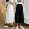 Spring Summer Women Chiffon Skirts Vintage High Waist Elastic Patchwork White Black Chic Long Cake A-line Skirt for Student 210518