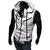 Mens Hooded Sleeveless Zip Casual Sweatshirt Hoodies Summer Autumn Solid Color Cotton Jacket Vest Waistcoats Top 220114