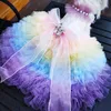 Handgjorda hundkläder Luxury Candy Color Princess Bröllopsklänning Pearl Collar Tulle Chapel Train Pet Trailing Gown Poodle Maltes