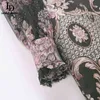 Été Femmes De Luxe Jacquard Robe Piste Mme Élégant À Manches Longues Dentelle Broderie Fleur Imprimer Vintage Mini 210522