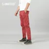 Bolsos traseiros Calça Vermelha Homens de Alta Qualidade Pequena Calças elásticas Casuais Slim Fit Pant Si980557 210715