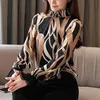 Мода рубашка с длинным рукавом Женщины свободные повседневные шифоновые офисные блузки кружева сращенные печать Корейская блузка Blusas 11383 210508