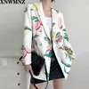 XNWMNZ Za Blazer Frauen Mode Zweireiher Obst Druck Mantel Vintage Lange Hülse Weibliche Oberbekleidung Chic Tops 211019