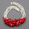 GuaiGuai bijoux 3 brins naturel blanc pomme de terre ronde perle rouge corail collier fait à la main style ethnique pour Women7976316