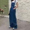 Denim jumpsuit kvinnor grundläggande overall löst rakt avslappnad hög gata kontor elegant lång stil försäljning blå mode 211129