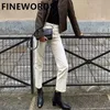 Fiords outono coreano damasco harem namorado jeans mulheres plus size bege jeans vintage Casual perna larga bota corte calças jeans 210730