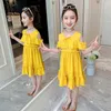Kızlar Elbiseler Moda Bebek Çocuk Kız Kısa Kollu Kapalı Omuz Katı Renk Prenses Elbise Çocuk Rahat Plaj Elbiseleri 13 Yıl Q0716