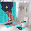 American Women 3D Chuveiro Cortinas Impermeáveis ​​Menina Negra Casa de Banho Macio Mat Soft Bath Mat Set WC Banhando Tapete Tapete Tampa Toalete Tampa 211116