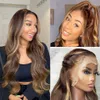 Highlight Wigs Brésilien Vierge Cheveux Humains Sans Colle 13X4 Transparent Lace Front Body Wave Perruque 4/27 Ombre Brun Couleur 150 Densité