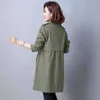 Kobiety Podwójne piersi Khaki Długi Trench Coats Winter Casual Sleeve Prosta Luźna Kurtka Elegancka Wiatrówka Koreańska Znosić 210526