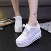 Vrouwen casual schoenen hakken herfst lente canvas vrouwen schoenen mode ademend platform veter-up vrouwen sneakers y0907