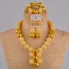 Nigerian Dubai Gold African Necklace Earrings Bracelet for Women Red Coral Beads Wedding Jewelry Set247Q