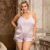 Comeondear Vêtements de nuit Accueil Costume Été V Cou Sexy Pyjamas Femmes Spaghetti Sangle Lâche Cami Top Shorts Pijama Satin Femme R80958 Q0706