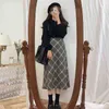 Vintage plaid Women Autumn Long Female Warm Thick Skirts Winter Mujer High Waist skirt Girls maxi 210417