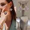 Oorbellen Ketting Missvikki Trendy Luxe Lucky Clover Jewelry Set Bangle Ring voor Dames Meisje Dagelijkse Verjaardag Verjaardag Gift