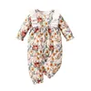 Born Baby Girl Flower Drukowane Koronki Romper Ubrania Jesień Zima Niemowlę Dziewczyny Pajaciki Długie Rękawy Czysta Bawełna Kombinezon 0-24m 211229