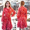 Женщины Мода рюшачья платье Весна осень Богемский с длинным рукавом шифоновая рубашка женщина напечатанные лук шеи цветок es vestidos 210522