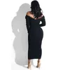 Sibybo Winter Ribbed Gebreide Katoenen Jurk Dames Off Schouder Lange Mouw Sexy Bodycon Jurken Elastische Slanke Partij Vestidos 2021 G1214