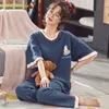 Lente Zomer Home Kleding M-5XL Big Size Ladies's Pyjama Groene Patchwork Mouwen Cartoon Afdrukken Plus Size Dames Nachtkleding 210928