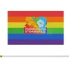 NewTtriped Gay Różowy Rainbow Flag 14 * 21 Drukuj ten sam seks Pide Belt PE Plastikowy Flagpole Ręcznie Flagi EWB7849