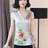 V Collar Waist Silk Shirts Middle-aged and elderly women woman clothes blusas mujer de moda Summer Feminine Top 950H 210420