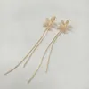 Korea spring and summer five-leaf flower tassel dangle earring temperament exquisite elegant Trend Fashion Stud Earrings